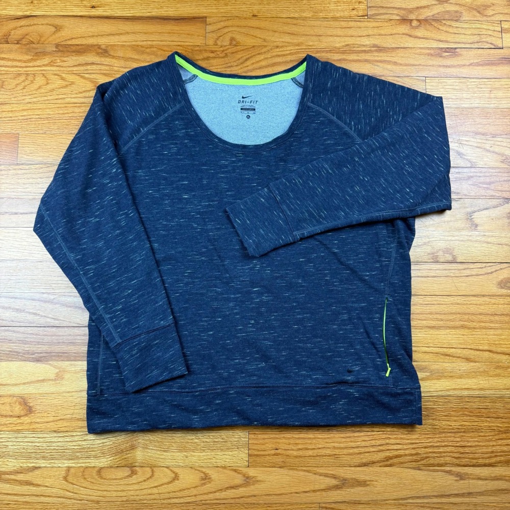 Nike Dri-FIT Sweatshirt Womens XL Marled Blue Neon Zip Pocket Athleisure